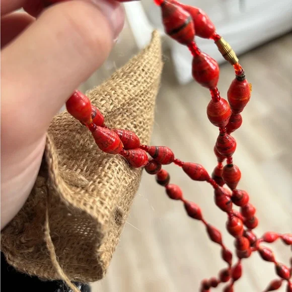 Handmade Red Beaded Necklace - Lightweight Women's Jewelry - Picture 3 of 3